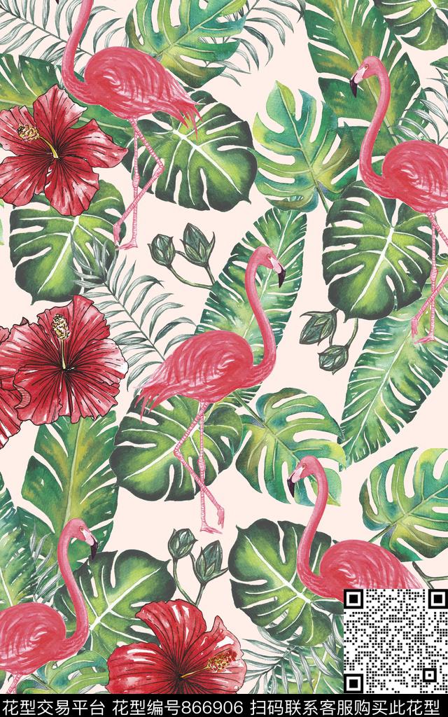 棕榈叶热带龟背竹数码印花华亿平台下载（图片编号: 866906） - 瓦栏（Walan）