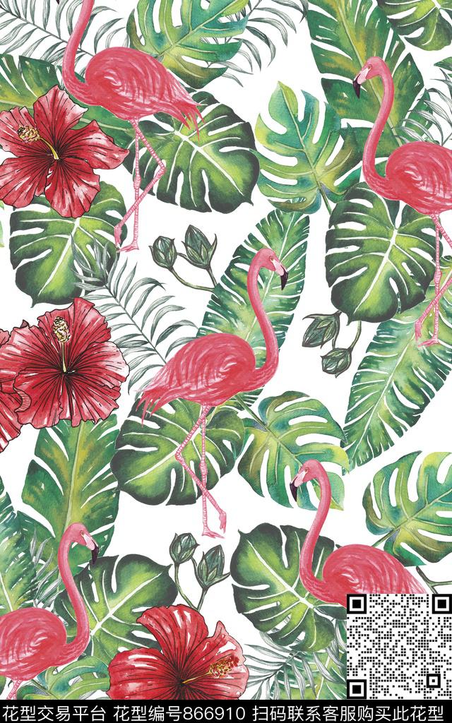 棕榈叶热带龟背竹数码印花华亿平台下载（图片编号: 866910） - 瓦栏（Walan）