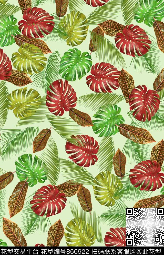 棕榈叶热带叶子数码印花华亿平台下载（图片编号: 866922） - 瓦栏（Walan）