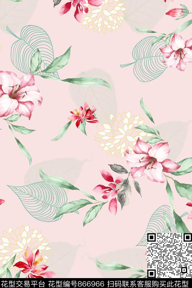 百合小碎花舒适数码印花华亿平台下载（图片编号: 866966） - 瓦栏（Walan）