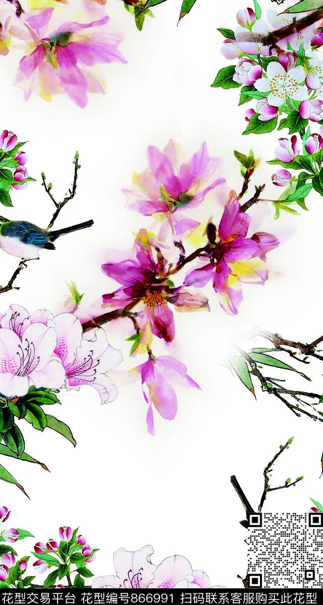花卉手绘流行时尚数码印花华亿平台下载（图片编号: 866991） - 瓦栏（Walan）