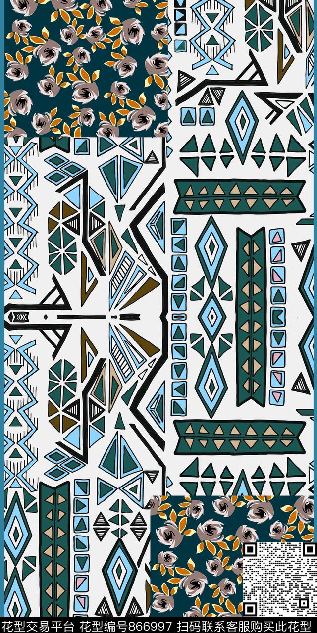丝巾定位花几何简约数码印花华亿平台下载（图片编号: 866997） - 瓦栏（Walan）
