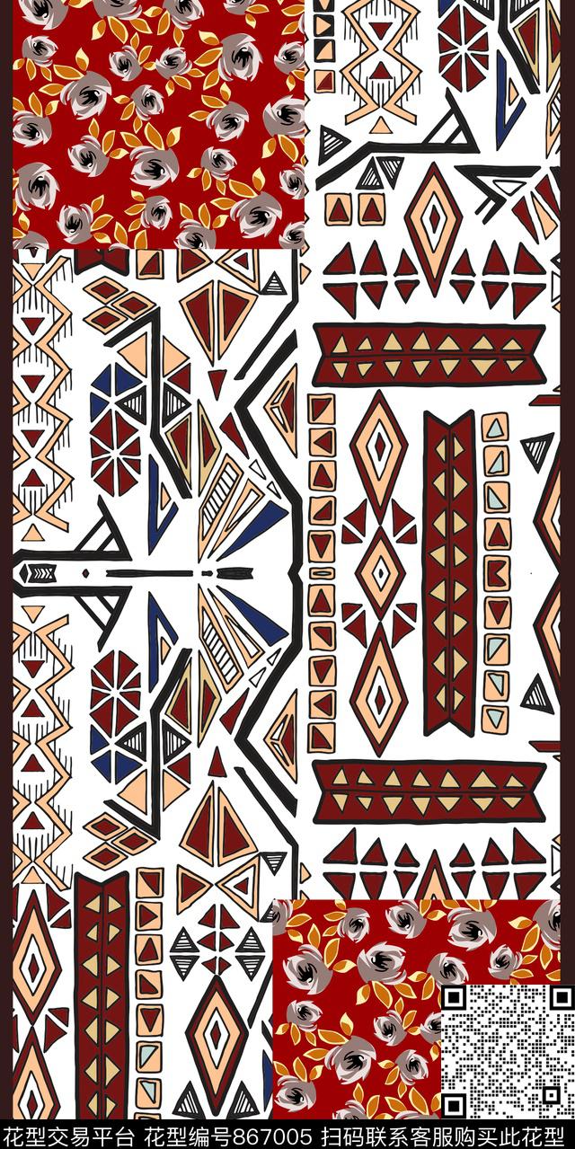 丝巾定位花几何简约数码印花华亿平台下载（图片编号: 867005） - 瓦栏（Walan）