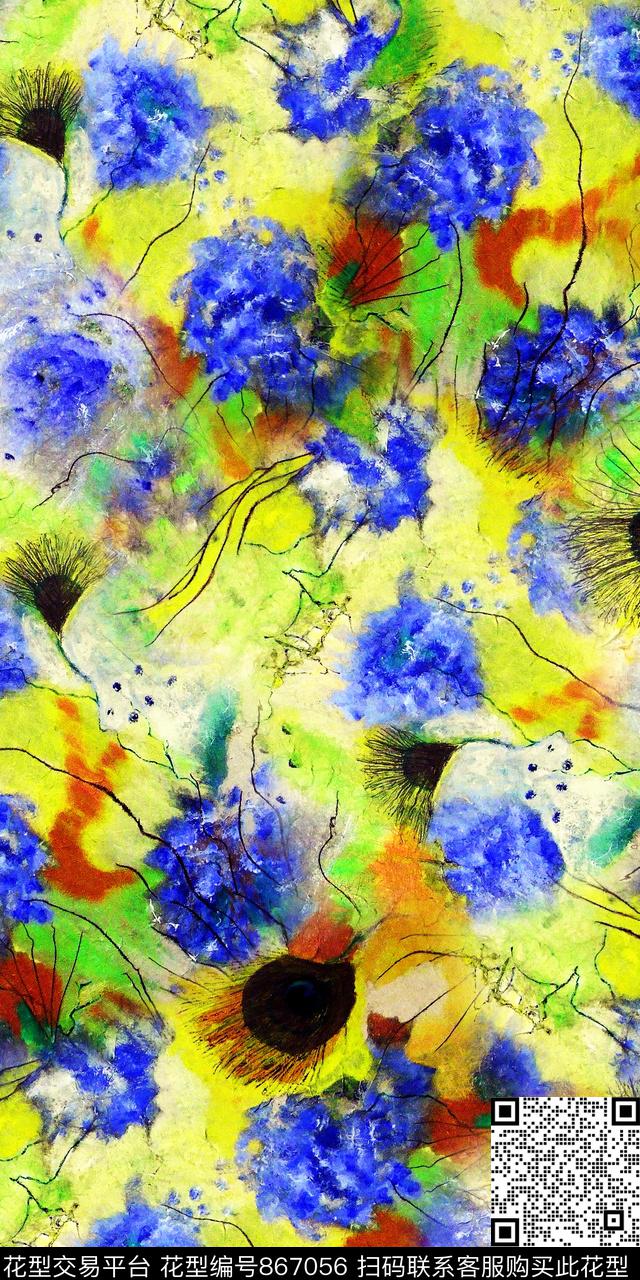 花卉晕染休闲数码印花华亿平台下载（图片编号: 867056） - 瓦栏（Walan）