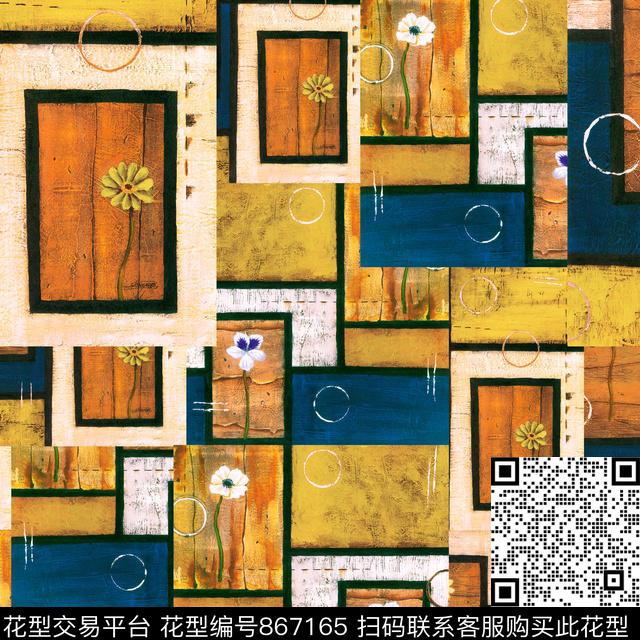 油画花卉几何数码印花华亿平台下载（图片编号: 867165） - 瓦栏（Walan）