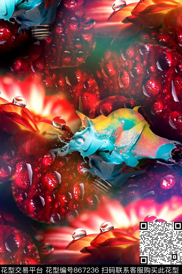 时尚手绘水珠数码印花华亿平台下载（图片编号: 867236） - 瓦栏（Walan）