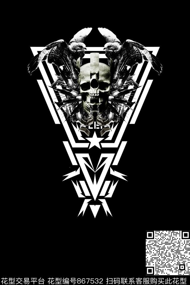 老鹰骷髅金属数码印花华亿平台下载（图片编号: 867532） - 瓦栏（Walan）