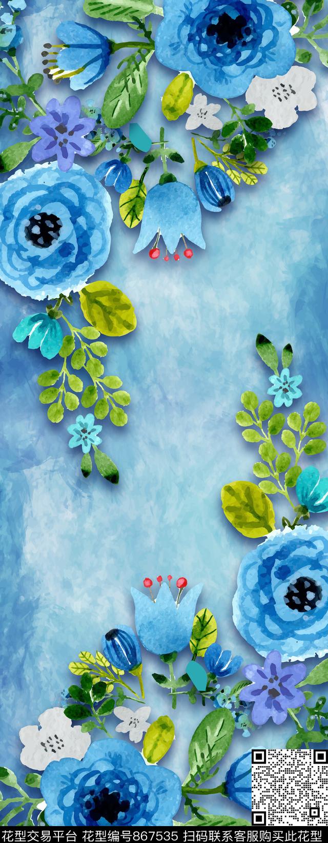 花朵花卉长巾传统印花华亿平台下载（图片编号: 867535） - 瓦栏（Walan）