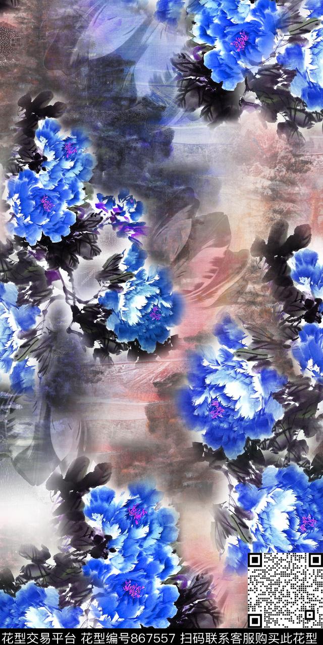 植物蝴蝶花卉数码印花华亿平台下载（图片编号: 867557） - 瓦栏（Walan）