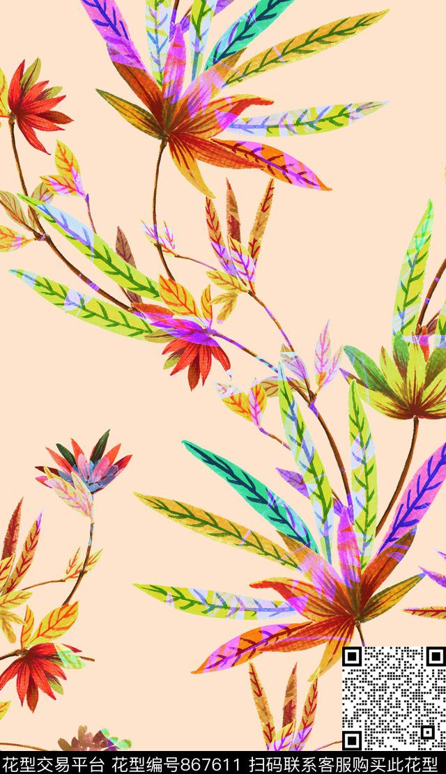热带花朵小碎花数码印花华亿平台下载（图片编号: 867611） - 瓦栏（Walan）