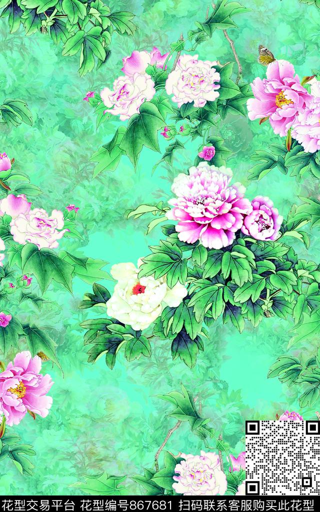 花卉手绘流行时尚数码印花华亿平台下载（图片编号: 867681） - 瓦栏（Walan）