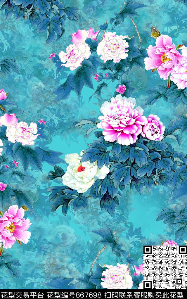 花卉手绘流行时尚数码印花华亿平台下载（图片编号: 867698） - 瓦栏（Walan）
