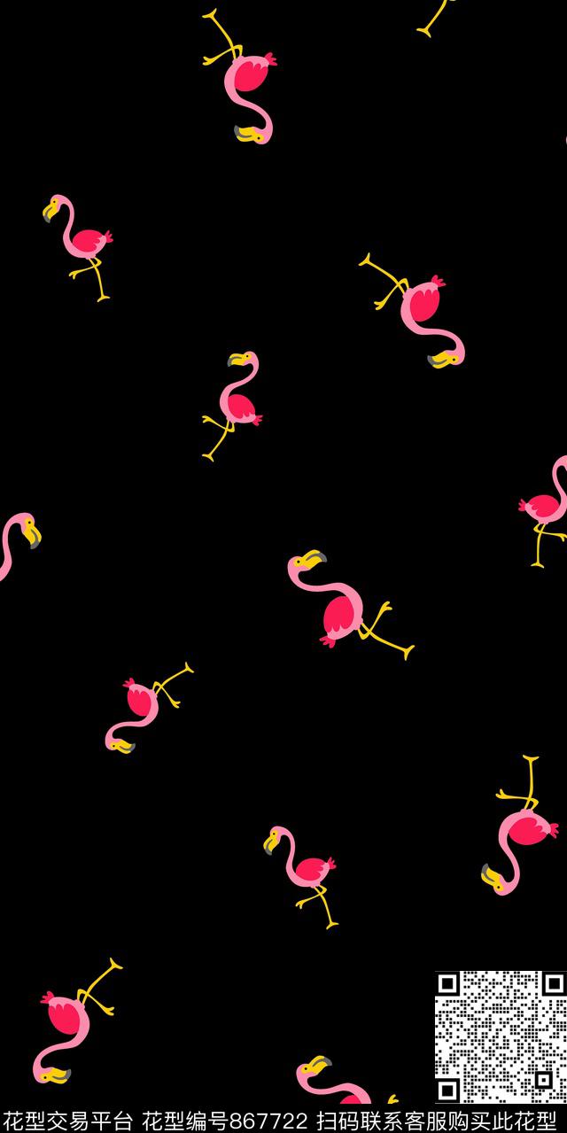 传统卡通火烈鸟传统印花华亿平台下载（图片编号: 867722） - 瓦栏（Walan）