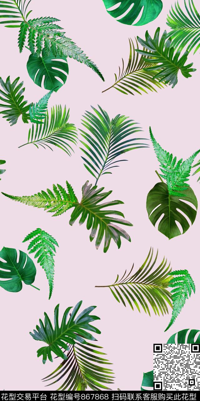 棕榈叶热带清爽数码印花华亿平台下载（图片编号: 867868） - 瓦栏（Walan）