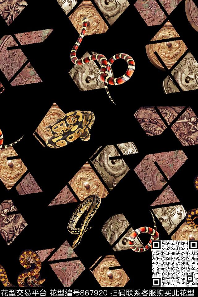 纹理复古蛇数码印花华亿平台下载（图片编号: 867920） - 瓦栏（Walan）