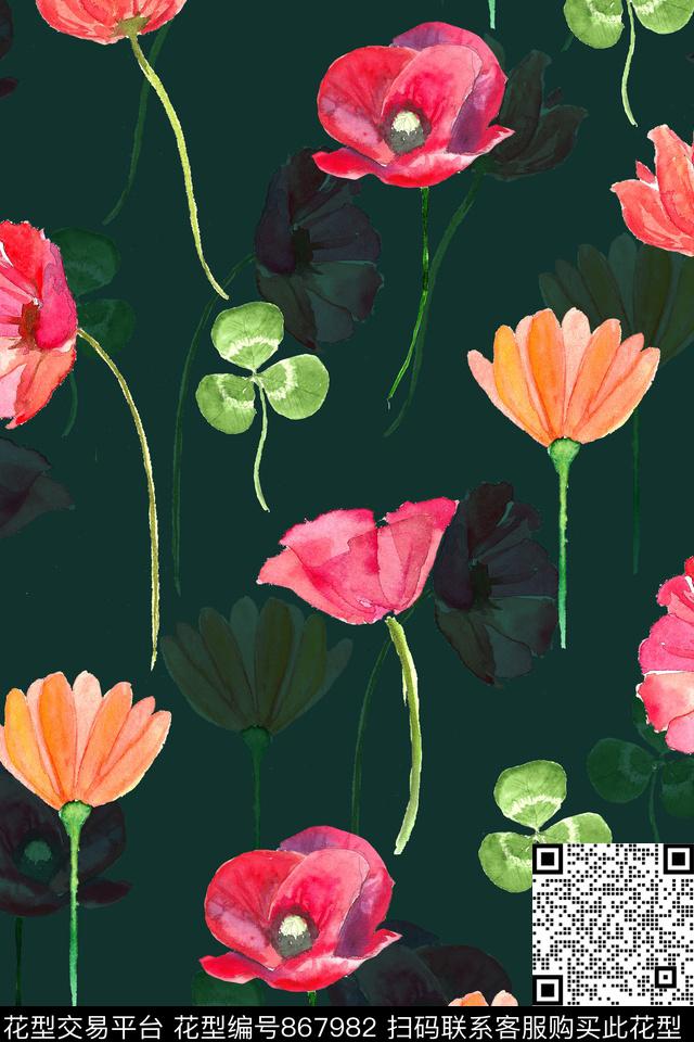 时尚手绘水彩数码印花华亿平台下载（图片编号: 867982） - 瓦栏（Walan）