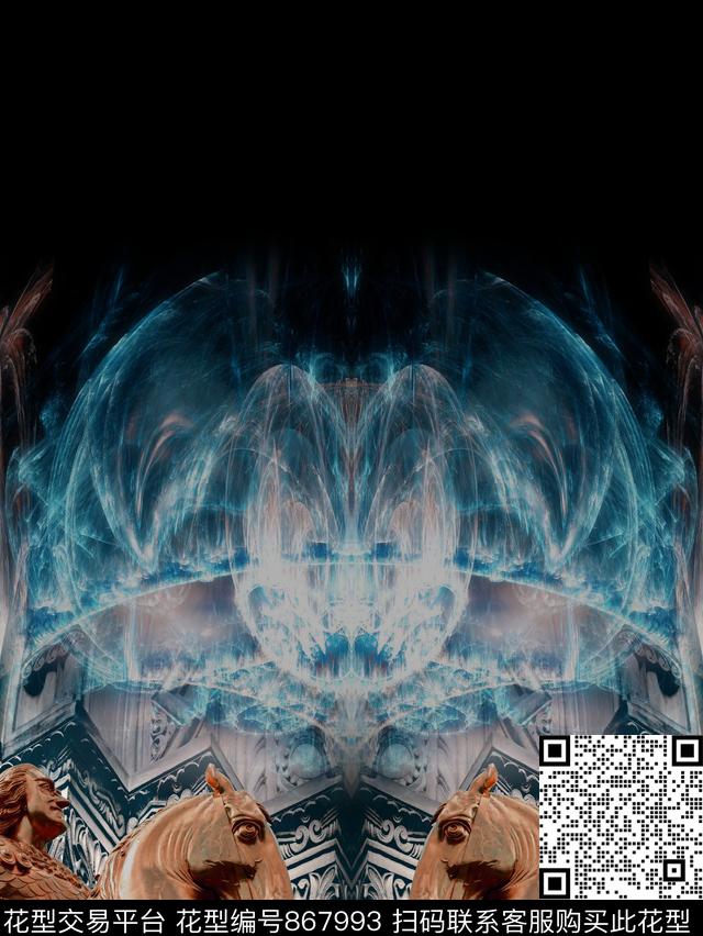 欧式定位花男装中世纪建筑数码印花华亿平台下载（图片编号: 867993） - 瓦栏（Walan）