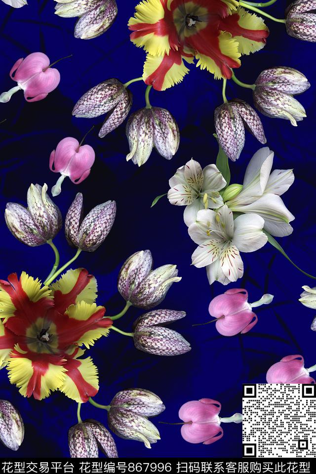 时尚手绘花卉数码印花华亿平台下载（图片编号: 867996） - 瓦栏（Walan）