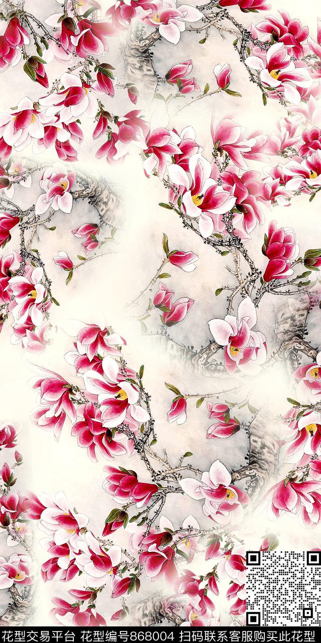 花朵数码印花国画数码印花华亿平台下载（图片编号: 868004） - 瓦栏（Walan）