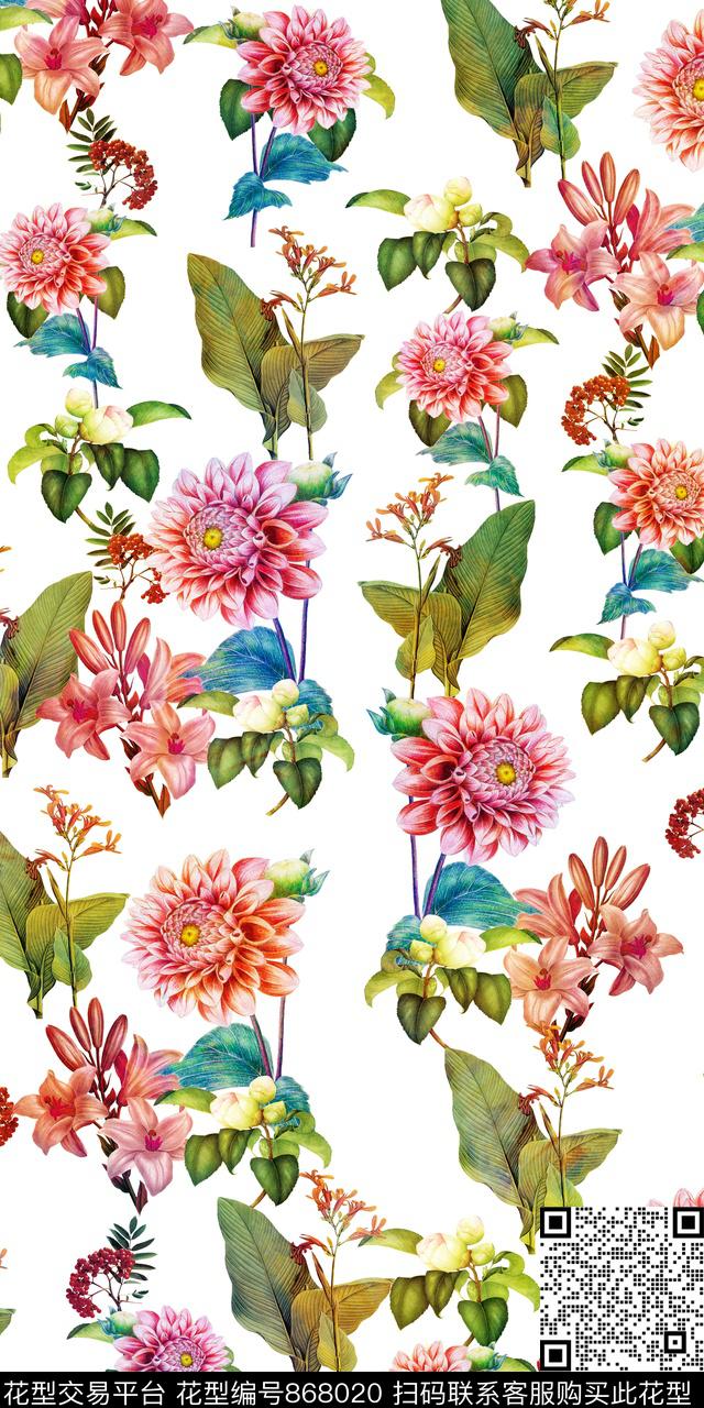 花朵数码印花手绘数码印花华亿平台下载（图片编号: 868020） - 瓦栏（Walan）
