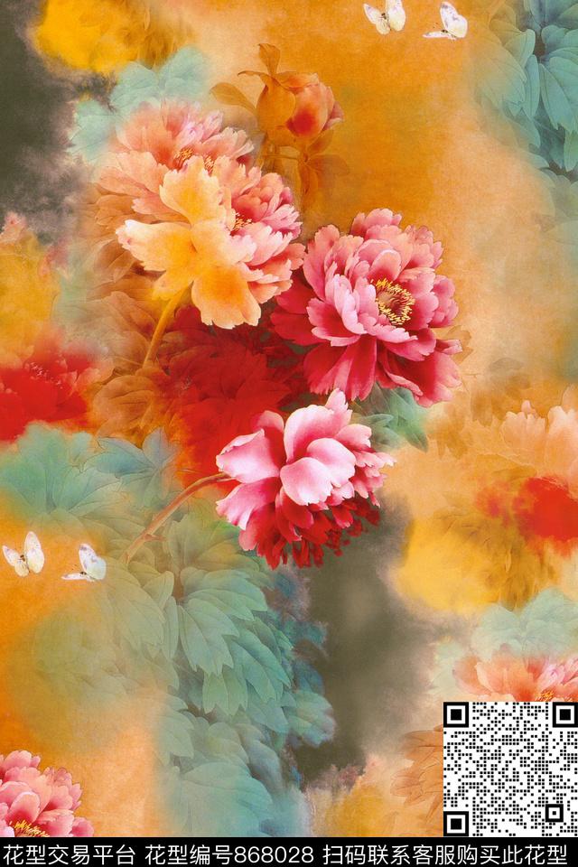 大花花朵花卉数码印花华亿平台下载（图片编号: 868028） - 瓦栏（Walan）