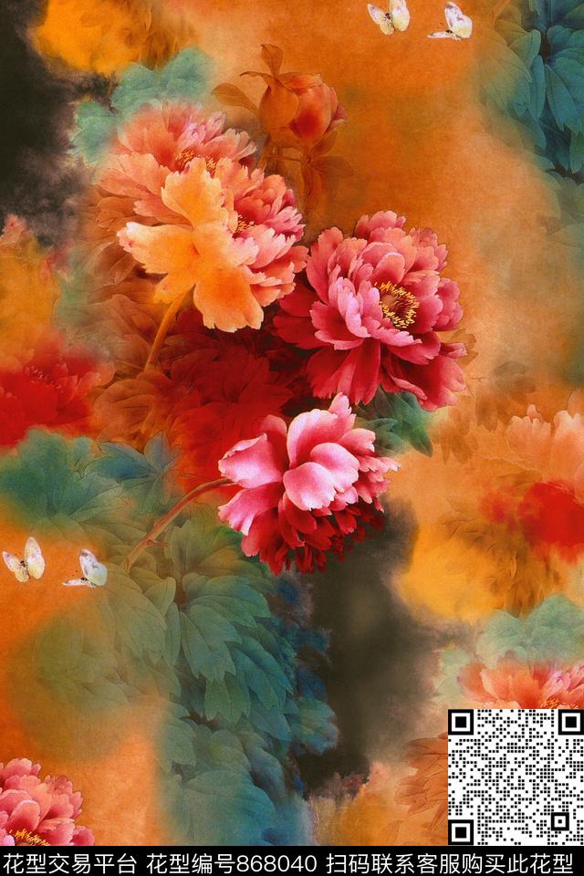 大花花朵花卉数码印花华亿平台下载（图片编号: 868040） - 瓦栏（Walan）