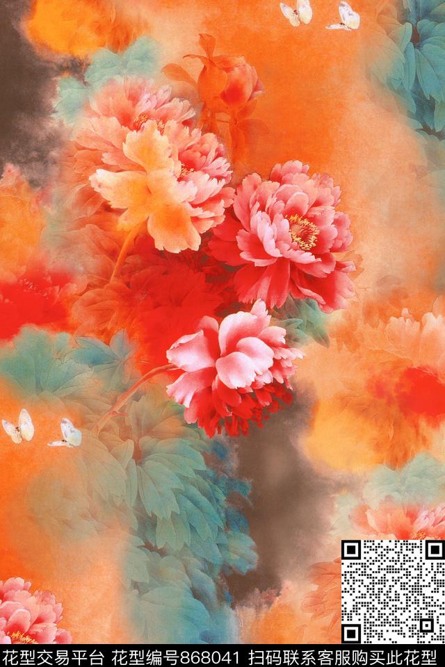 大花花朵花卉数码印花华亿平台下载（图片编号: 868041） - 瓦栏（Walan）