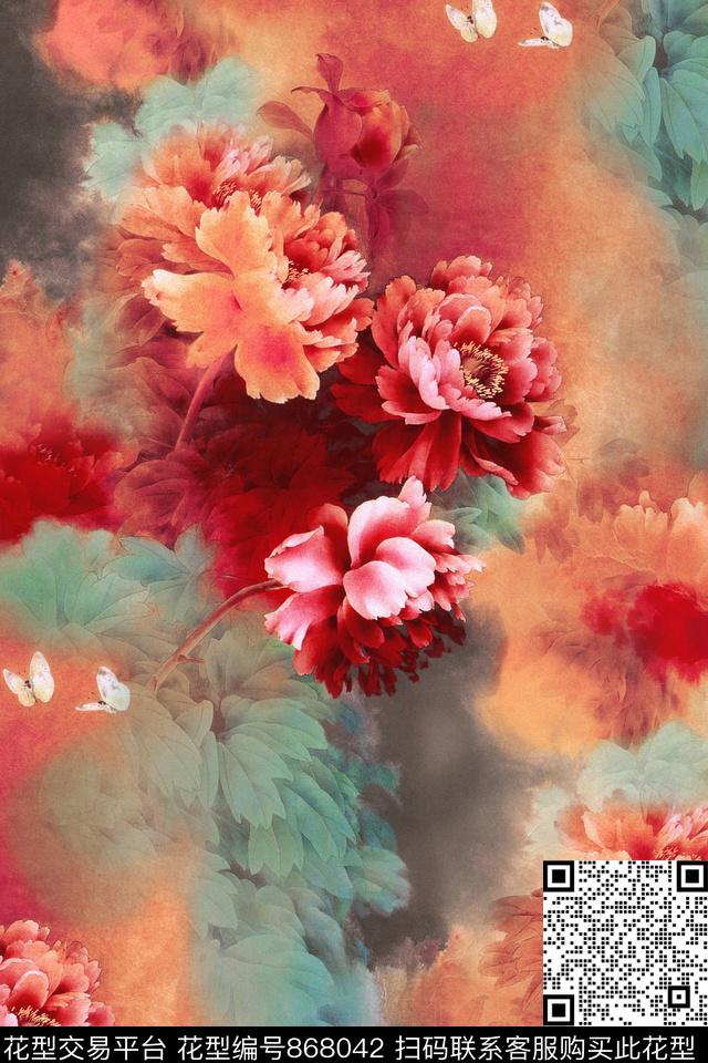 大花花朵花卉数码印花华亿平台下载（图片编号: 868042） - 瓦栏（Walan）
