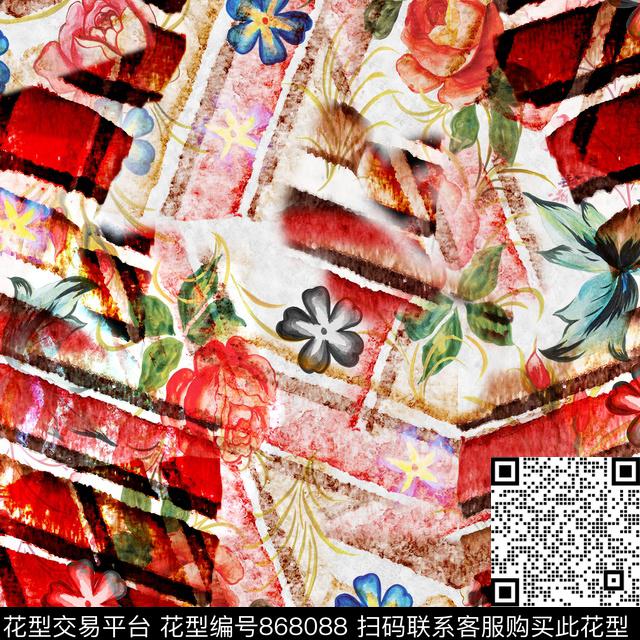 艺术彩色艺术花卉手绘花卉数码印花华亿平台下载（图片编号: 868088） - 瓦栏（Walan）