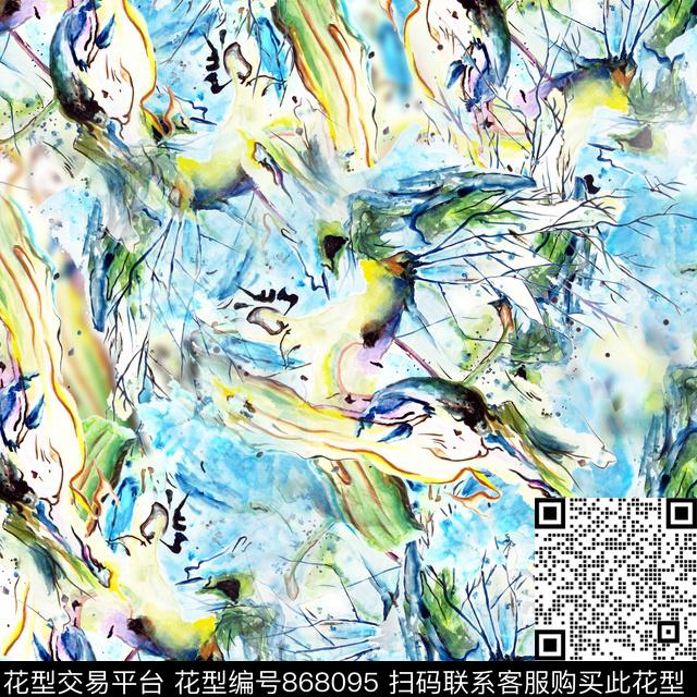 艺术彩色艺术花卉手绘花卉数码印花华亿平台下载（图片编号: 868095） - 瓦栏（Walan）