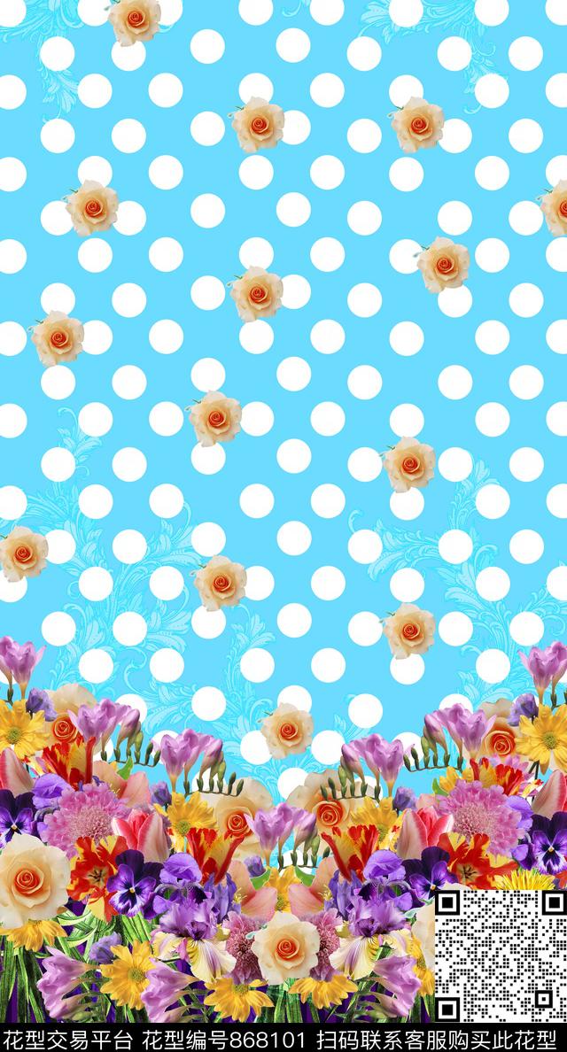 定位花艺术花卉玫瑰数码印花华亿平台下载（图片编号: 868101） - 瓦栏（Walan）