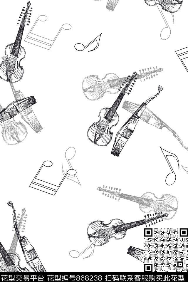 小提琴音乐符靓仔男装华亿平台传统印花华亿平台下载（图片编号: 868238） - 瓦栏（Walan）