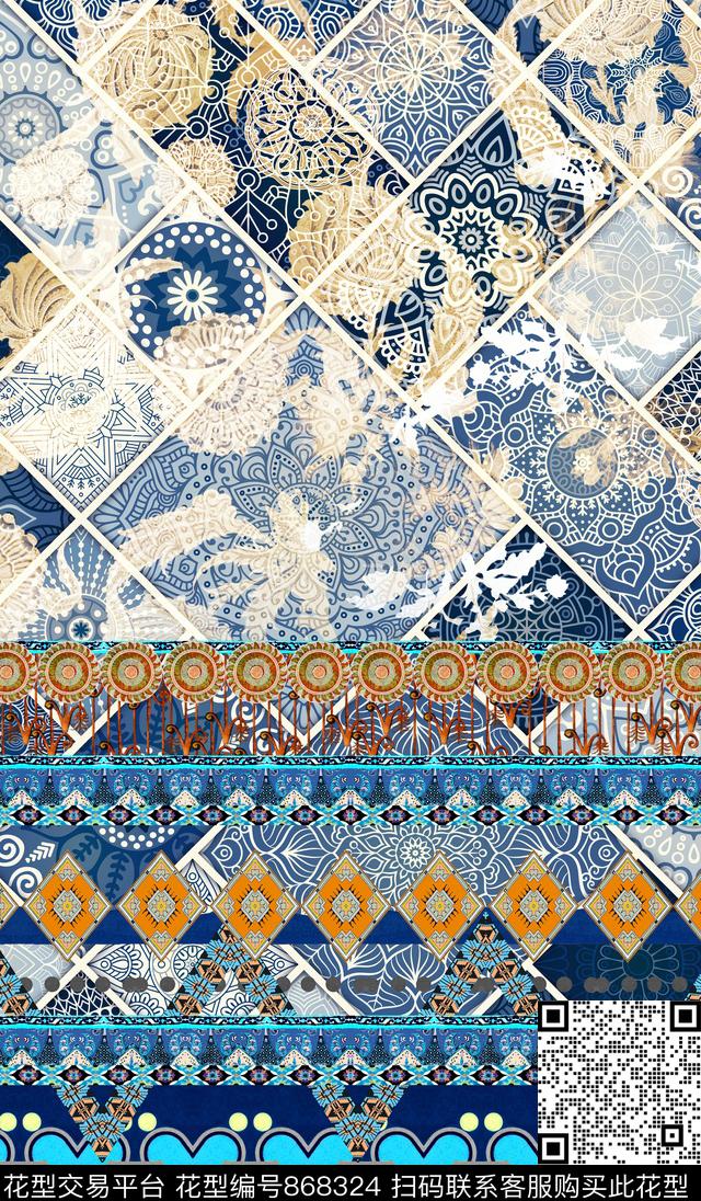 中国风青花瓷民族风数码印花华亿平台下载（图片编号: 868324） - 瓦栏（Walan）