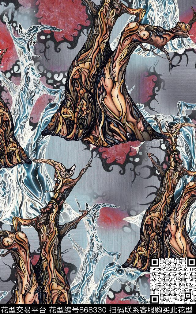 水彩抽象中国风数码印花华亿平台下载（图片编号: 868330） - 瓦栏（Walan）