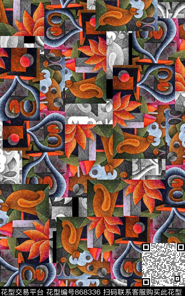 民族风斑驳抽象数码印花华亿平台下载（图片编号: 868336） - 瓦栏（Walan）