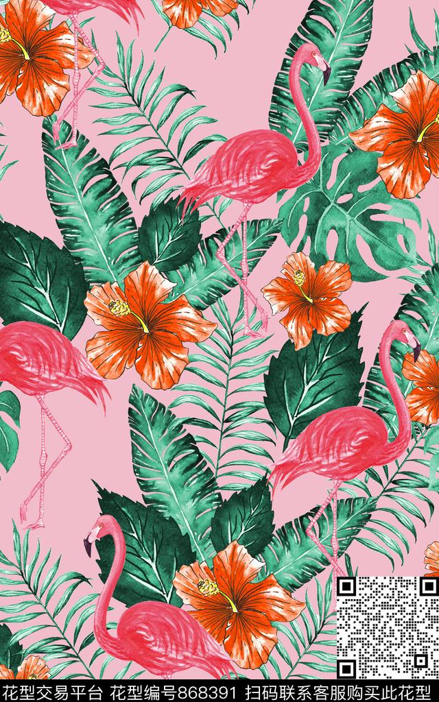热带火烈鸟泳装数码印花华亿平台下载（图片编号: 868391） - 瓦栏（Walan）