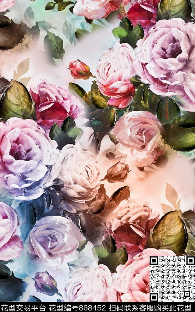 花朵花卉彩绘数码印花华亿平台下载（图片编号: 868452） - 瓦栏（Walan）