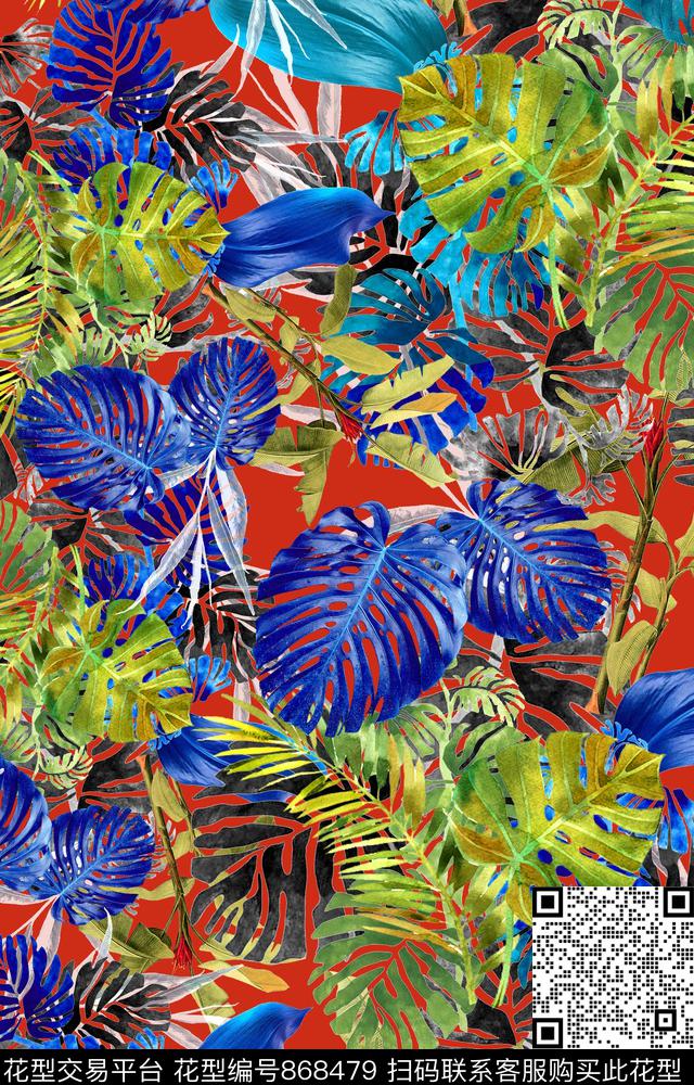 芭蕉叶子大叶子数码印花华亿平台下载（图片编号: 868479） - 瓦栏（Walan）