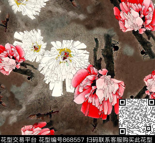 花卉牡丹大花数码印花华亿平台下载（图片编号: 868557） - 瓦栏（Walan）