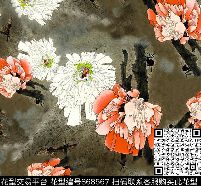 花卉牡丹大花数码印花华亿平台下载（图片编号: 868567） - 瓦栏（Walan）