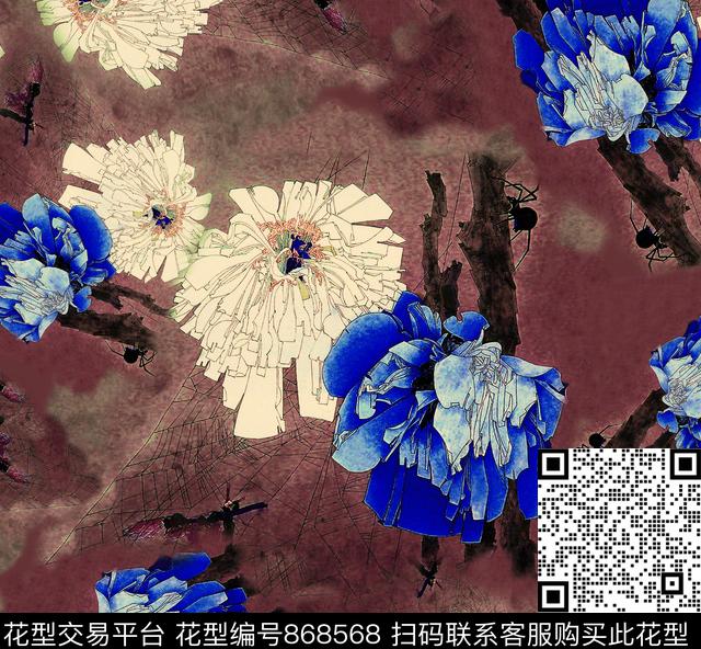花卉牡丹大花数码印花华亿平台下载（图片编号: 868568） - 瓦栏（Walan）