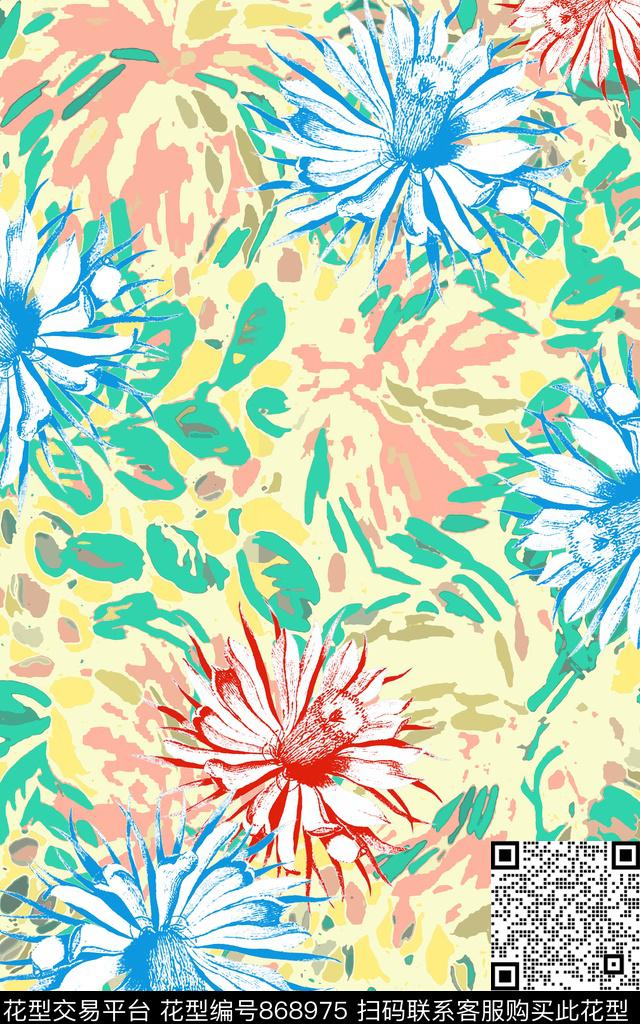 手绘抽象笔刷传统印花华亿平台下载（图片编号: 868975） - 瓦栏（Walan）