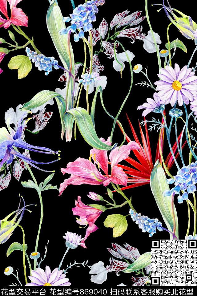 时尚手绘水彩数码印花华亿平台下载（图片编号: 869040） - 瓦栏（Walan）