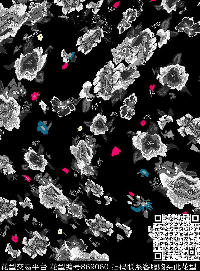 花抽象几何数码印花华亿平台下载（图片编号: 869060） - 瓦栏（Walan）