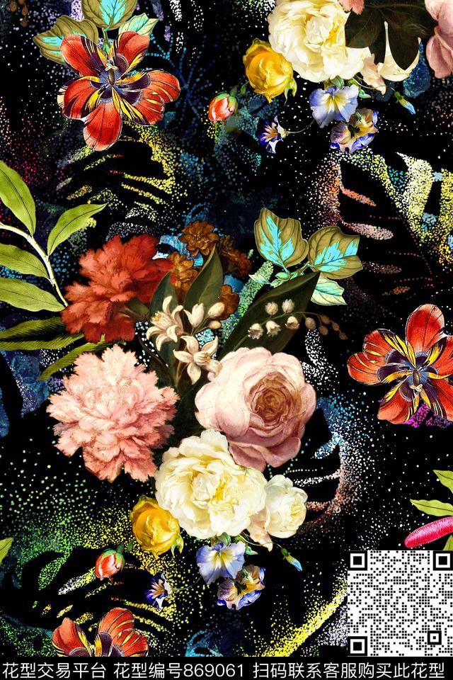 时尚手绘油画数码印花华亿平台下载（图片编号: 869061） - 瓦栏（Walan）