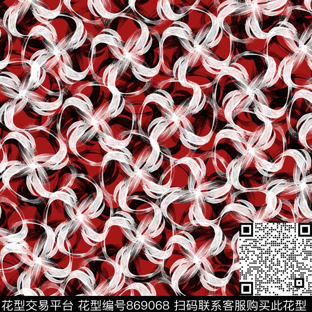 抽象图案线条时尚写意数码印花华亿平台下载（图片编号: 869068） - 瓦栏（Walan）
