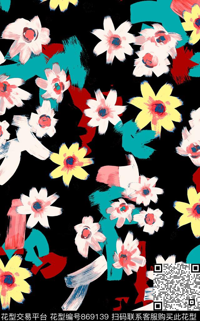 手绘抽象笔刷传统印花华亿平台下载（图片编号: 869139） - 瓦栏（Walan）