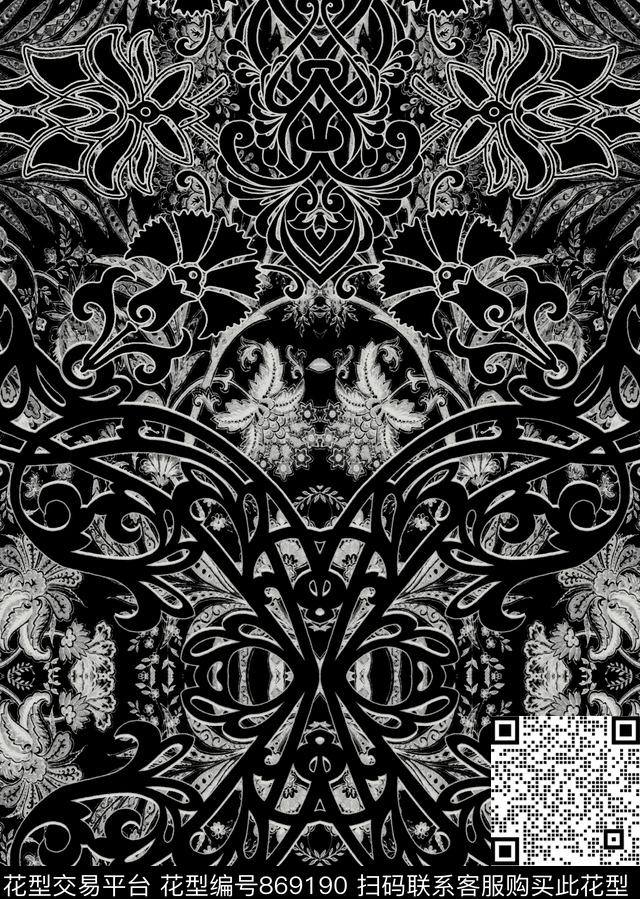 大花创意风花卉数码印花华亿平台下载（图片编号: 869190） - 瓦栏（Walan）