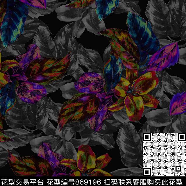 大花创意风花卉数码印花华亿平台下载（图片编号: 869196） - 瓦栏（Walan）