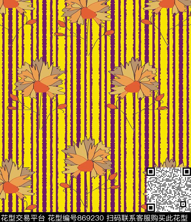 花卉抽像色彩数码印花华亿平台下载（图片编号: 869230） - 瓦栏（Walan）